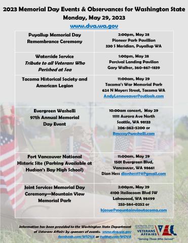 2023 Memorial Day Events and Observances for Washington State pg 2