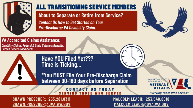 Transitioning Service Members - DVA assists Veterans, transitioning service members and their families with all types of Veterans benefits on JBLM.