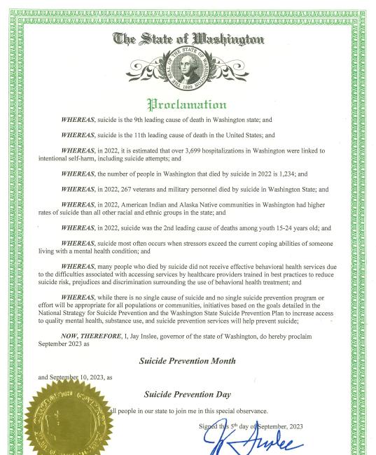Suicide Prevention Month and Day Proclamation
